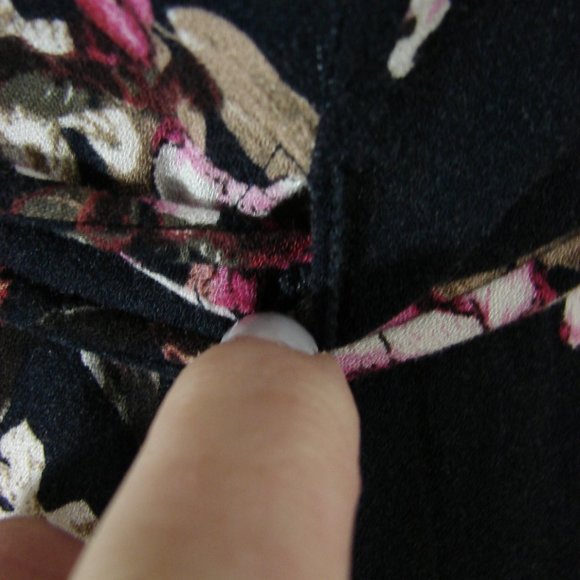 Black Pink Floral Ruffle Wrap Dress Chelsea & Violet Large Cottagecore Romantic - Picture 12 of 16